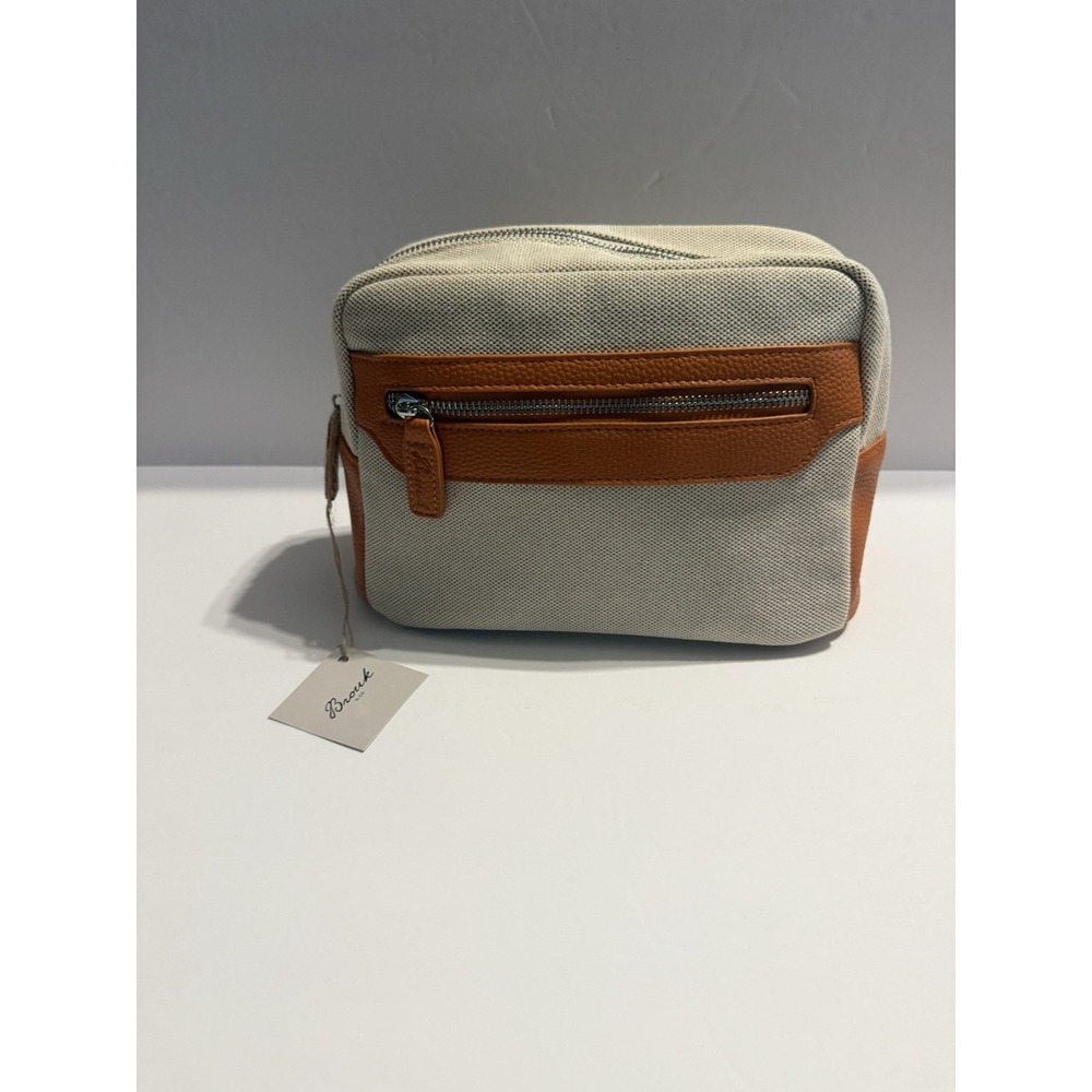 Brouk & Co Canvas Leather Toiletry Travel Bag Tan Cream Dopp Kit 6018DUNKELBRAUN